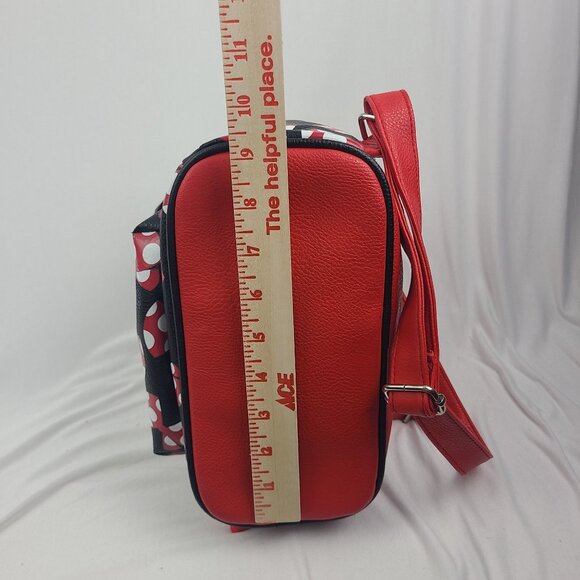 Walt Disney World Parks Minnie Mouse Bows Mini Backpack Red Black Faux Leather - Picture 10 of 16
